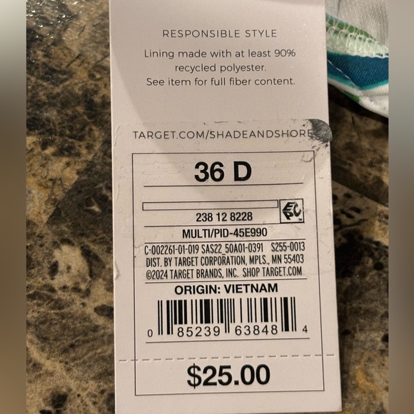 NWT Shade & Shore Green Multi Tropical Leaf Print Bikini Top Size 36D - Picture 6 of 6